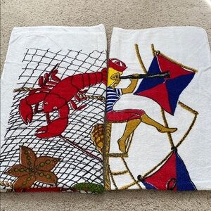 2 Vintage Nautical Themed Pacific Supersorb Cotton Towels. 1960’s.